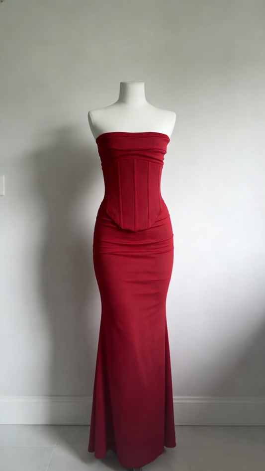 Strapless Red Sheath Prom Dress Formal Evening Dress J6791