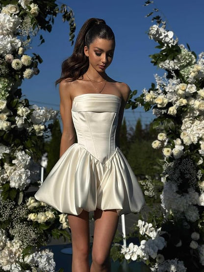 Pink A-Line Homecoming Dress Strapless Mini Graduation Dress J7273