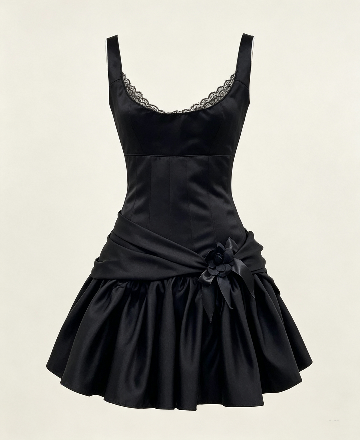 Robe de soirée noire coupe trapèze, tenue d'anniversaire J7373