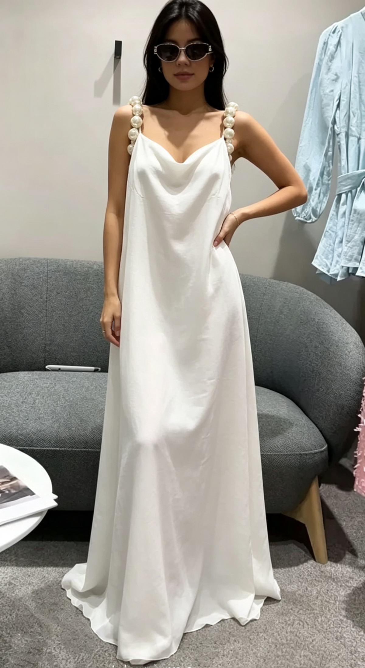 Pearl Straps White Party Dress Prom Dress Birthday Dress J7491