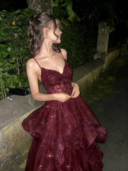 A-Linie Blau Tüll Partykleid Langes Abendkleid Ballkleid J7586