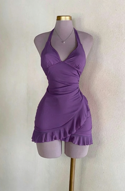 Robe de bal rose licou trapèze courte pour anniversaire J7611
