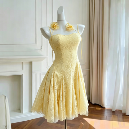 Rosa Spitze Homecoming Kleid Spaghettiträger Geburtstagskleid J7621