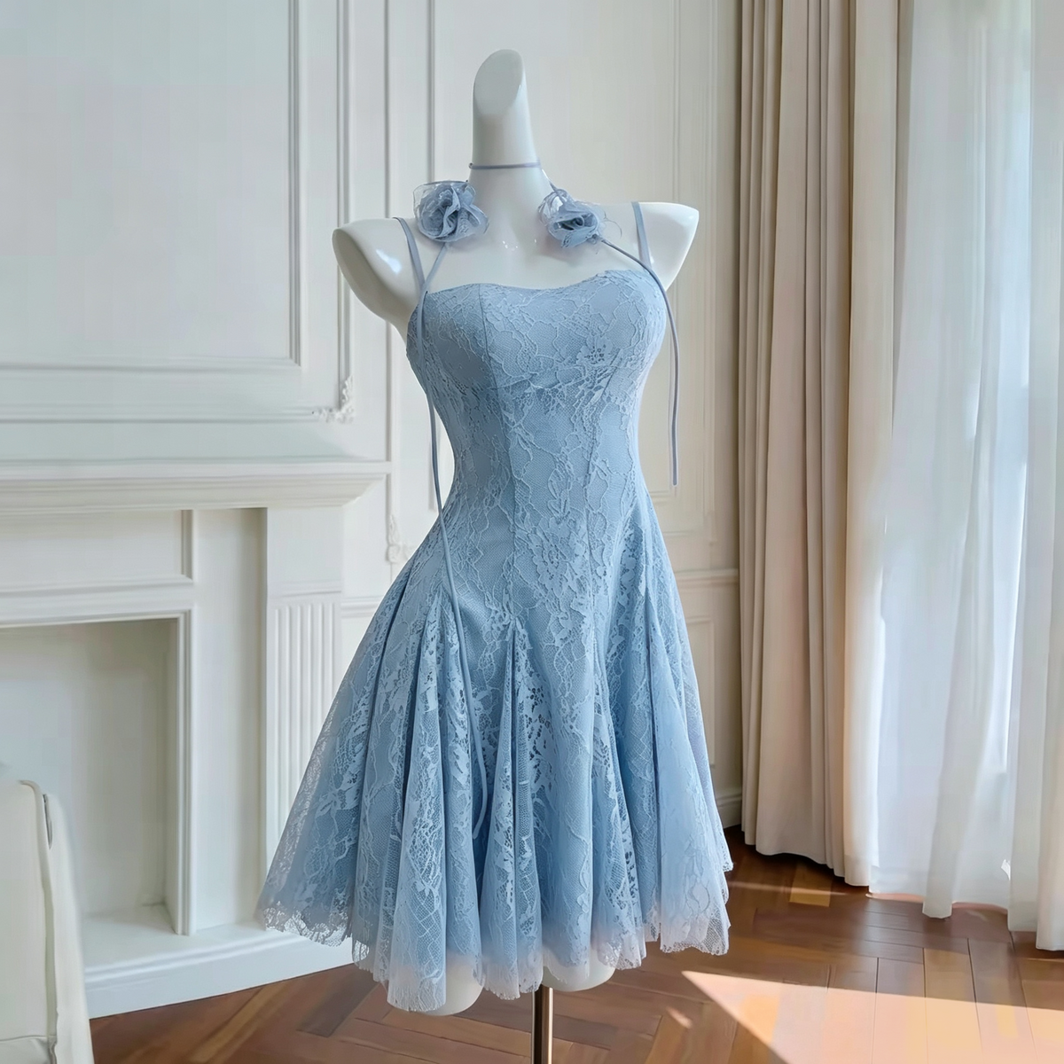 Rosa Spitze Homecoming Kleid Spaghettiträger Geburtstagskleid J7621