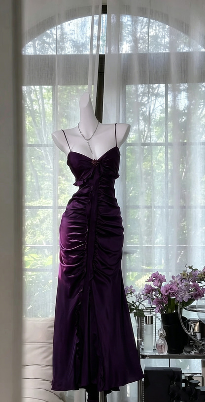 Spaghettiträger Fuchsia Vintage Kleid Formales Ballkleid J7657