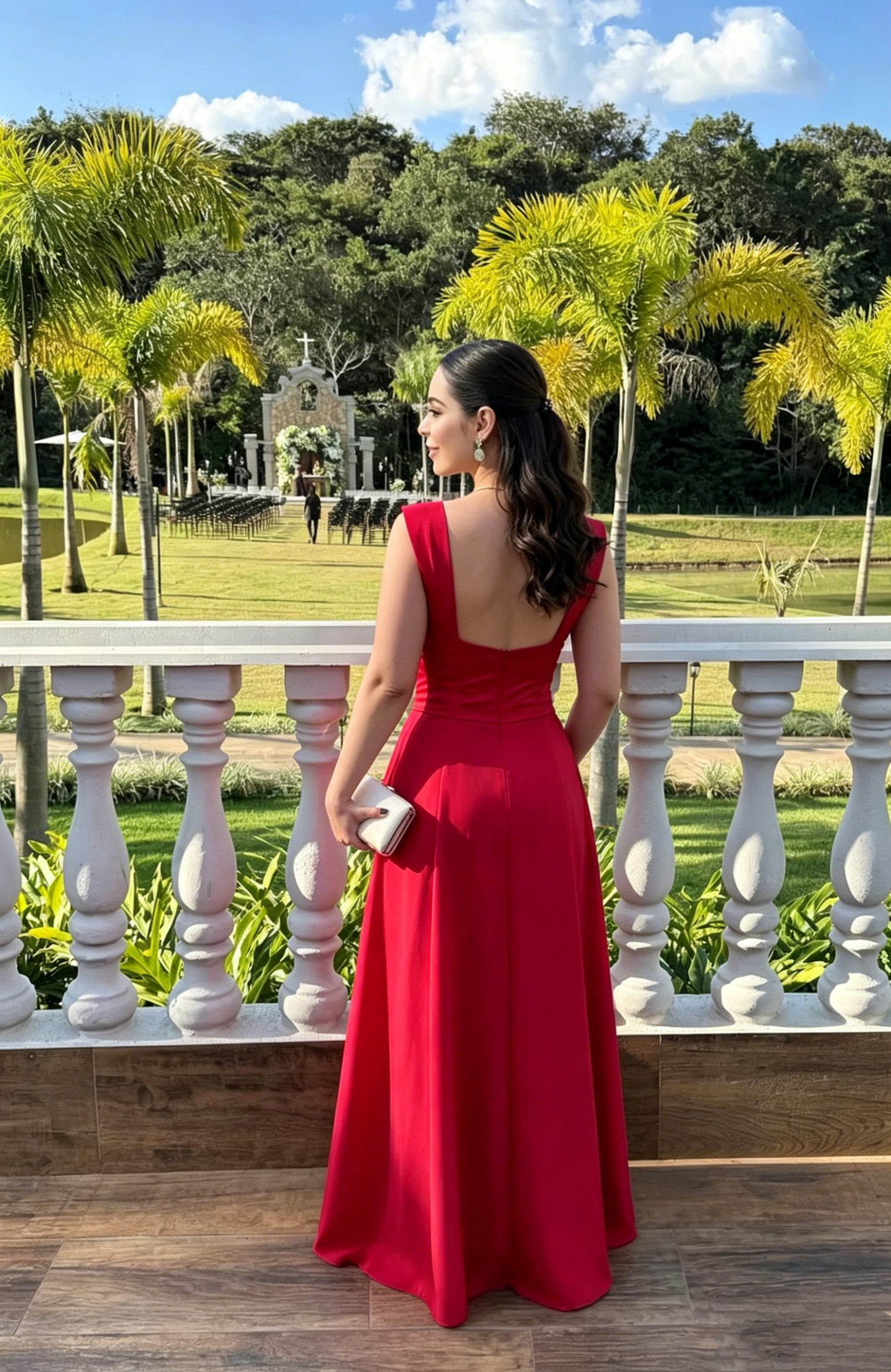 A Line Red Satin Long Prom Dress Wedding Guest Dress J7918