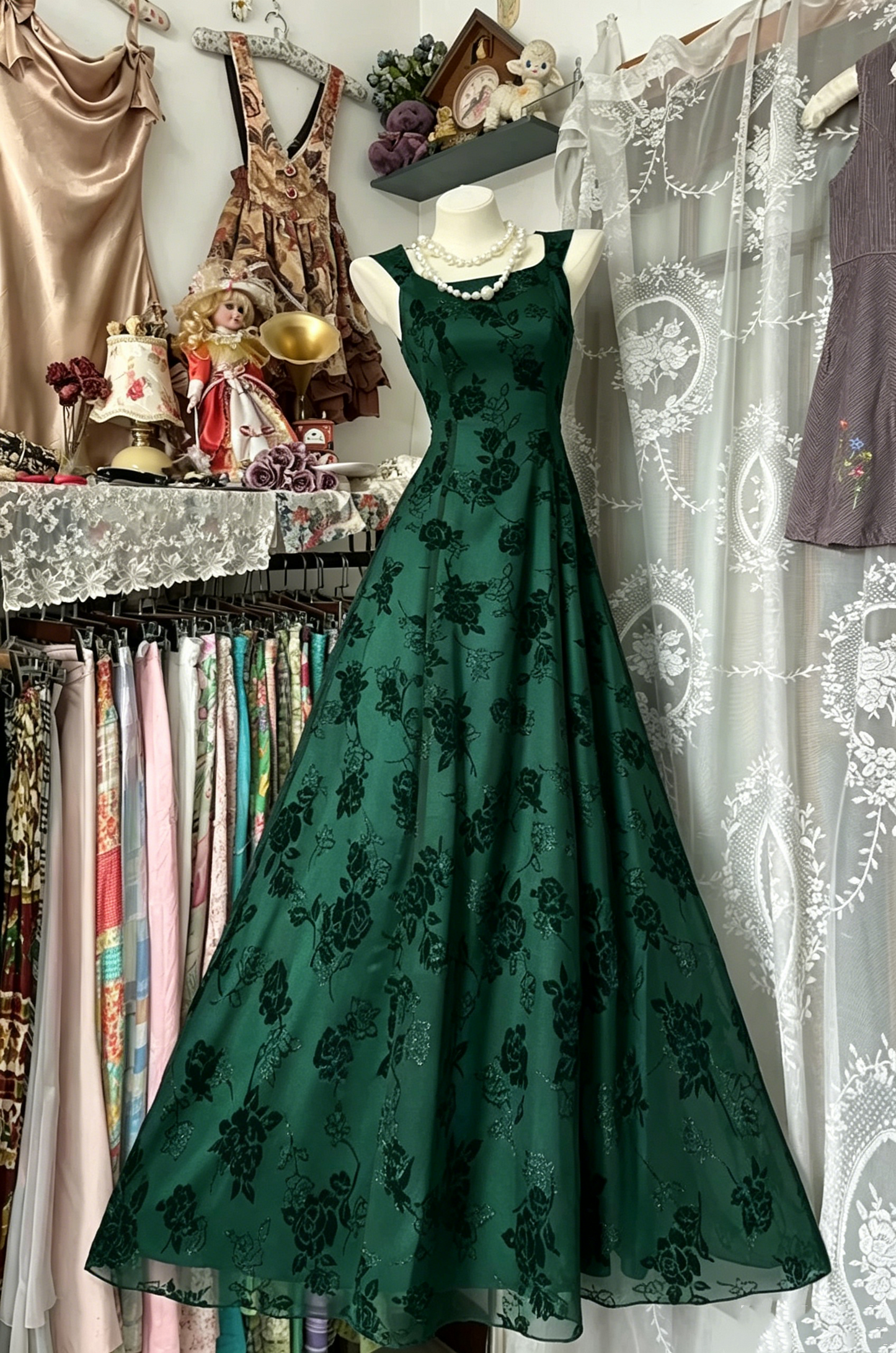 A-Linie Spitze Vintage Langes Ballkleid Blau Abendkleid J7984