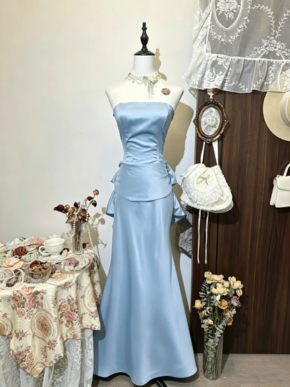 Strapless Navy Blue Mermaid Vintage Prom Dress Evening Party Dress J7987