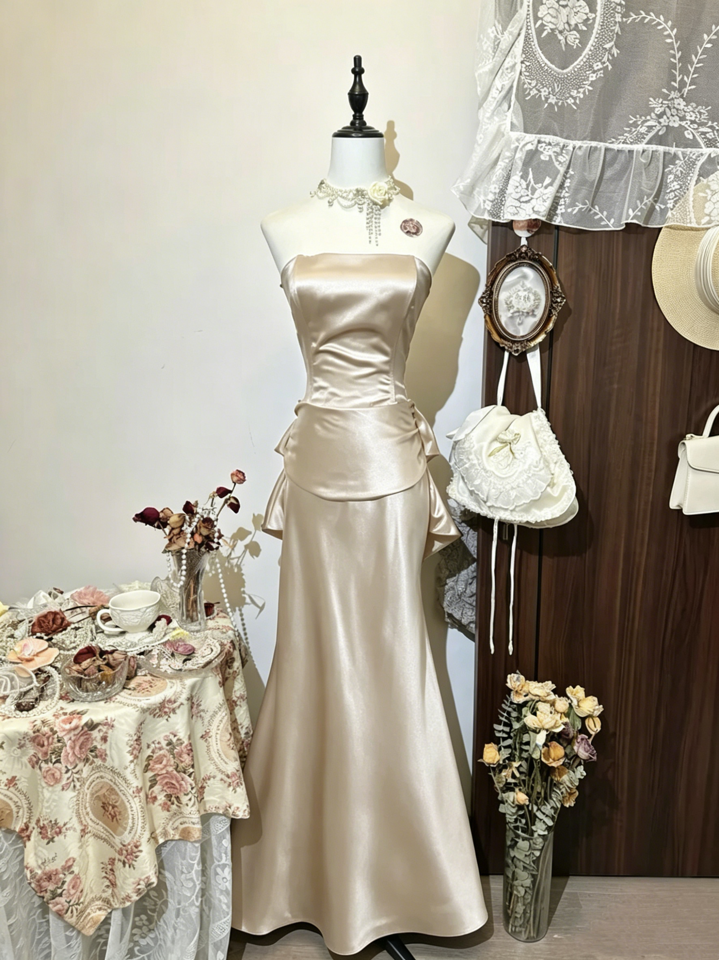 Strapless Navy Blue Mermaid Vintage Prom Dress Evening Party Dress J7987