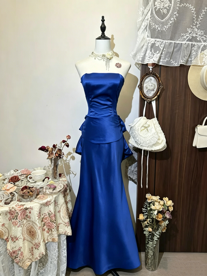 Strapless Navy Blue Mermaid Vintage Prom Dress Evening Party Dress J7987