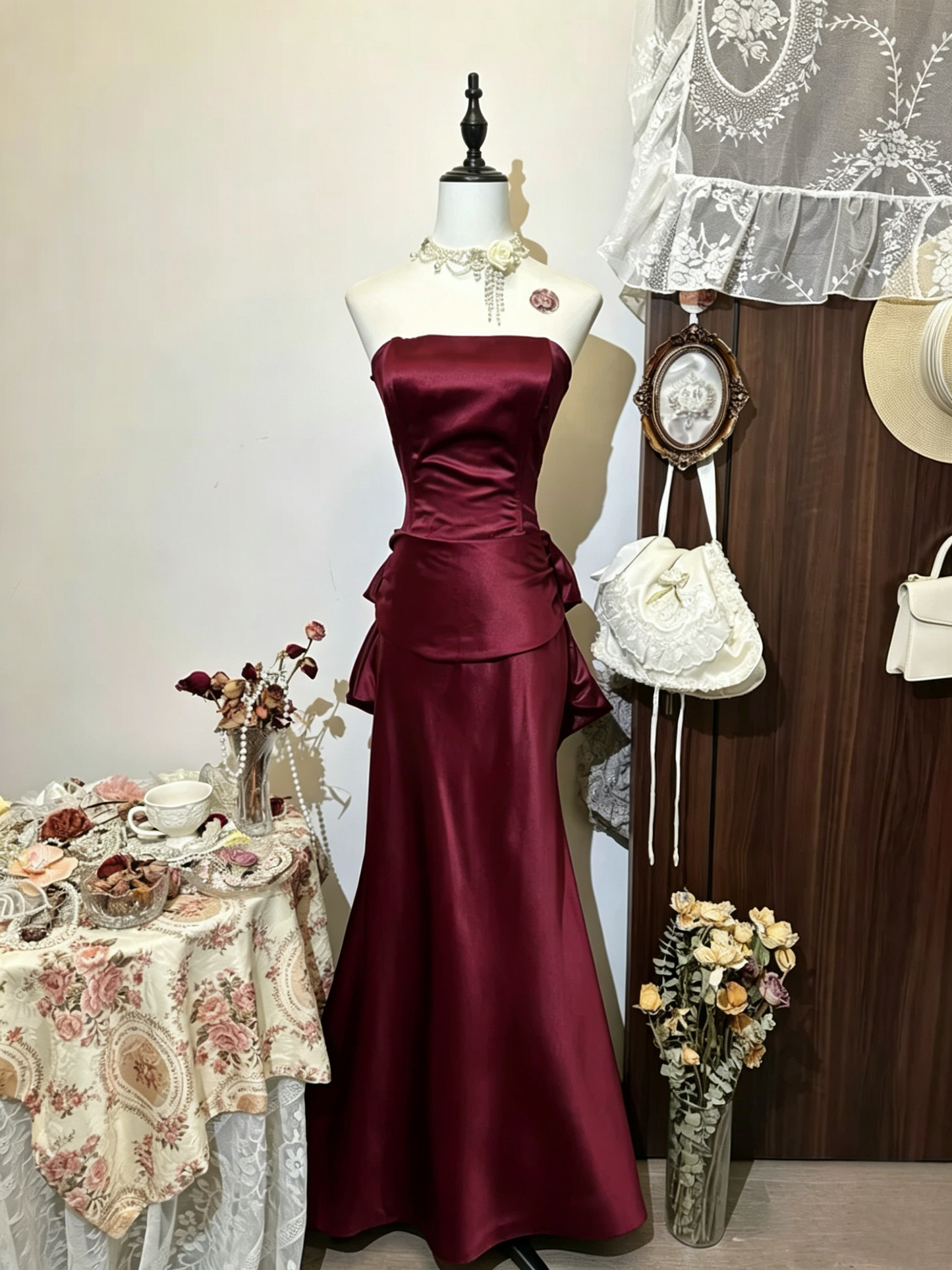 Strapless Navy Blue Mermaid Vintage Prom Dress Evening Party Dress J7987