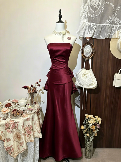 Strapless Navy Blue Mermaid Vintage Prom Dress Evening Party Dress J7987