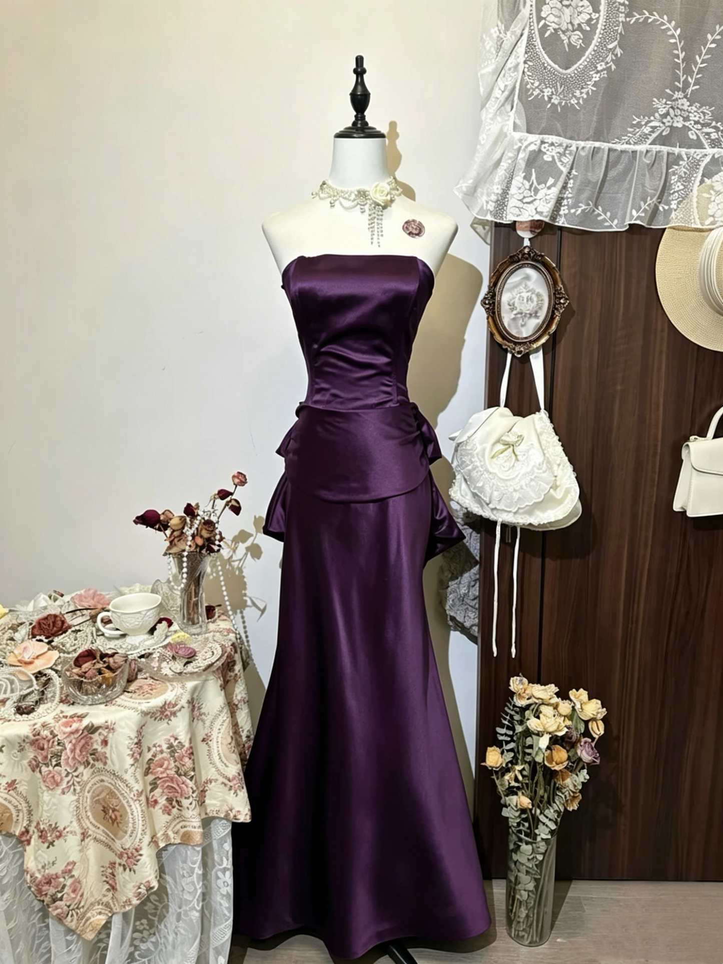 Strapless Navy Blue Mermaid Vintage Prom Dress Evening Party Dress J7987