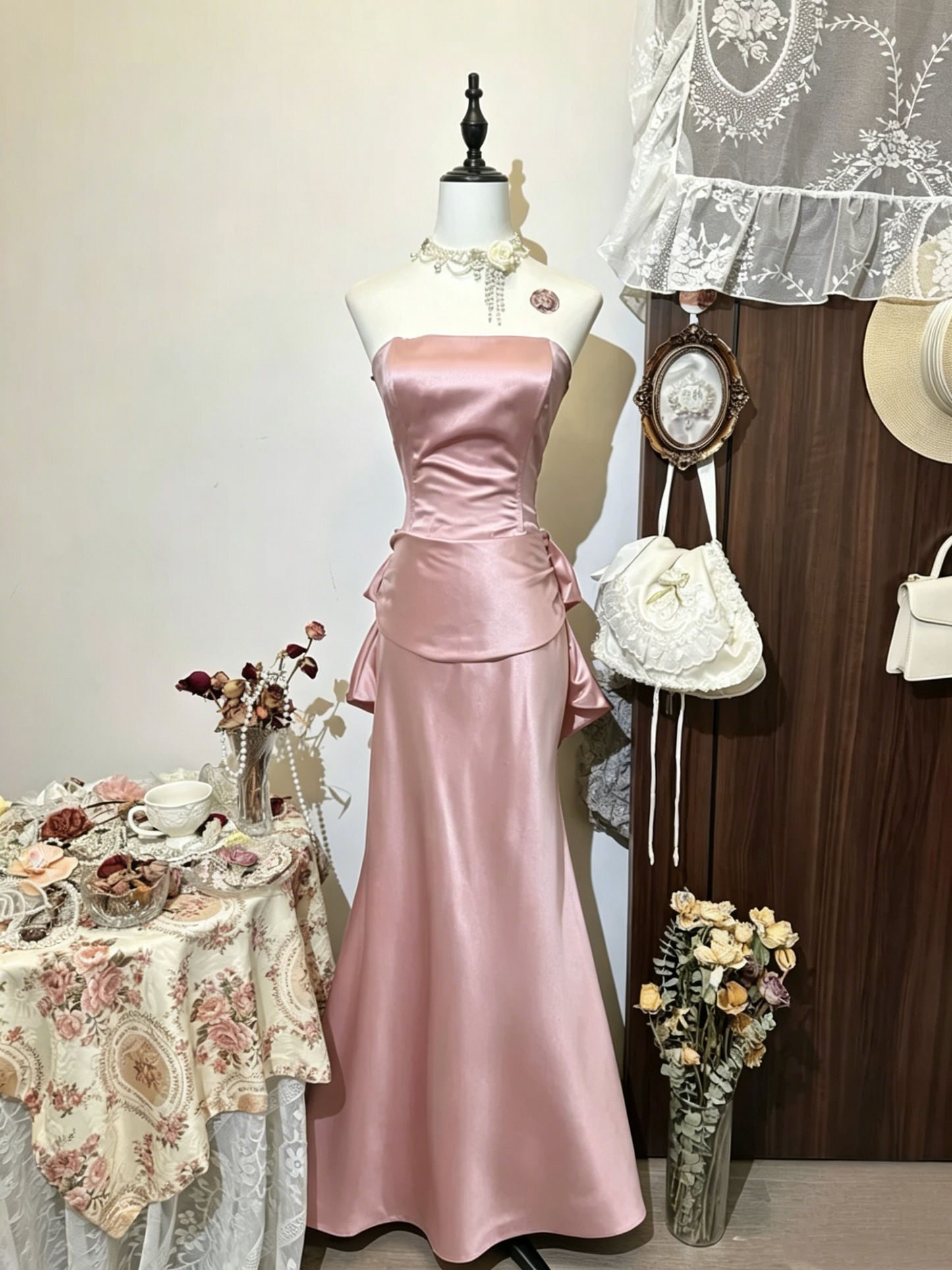 Strapless Navy Blue Mermaid Vintage Prom Dress Evening Party Dress J7987