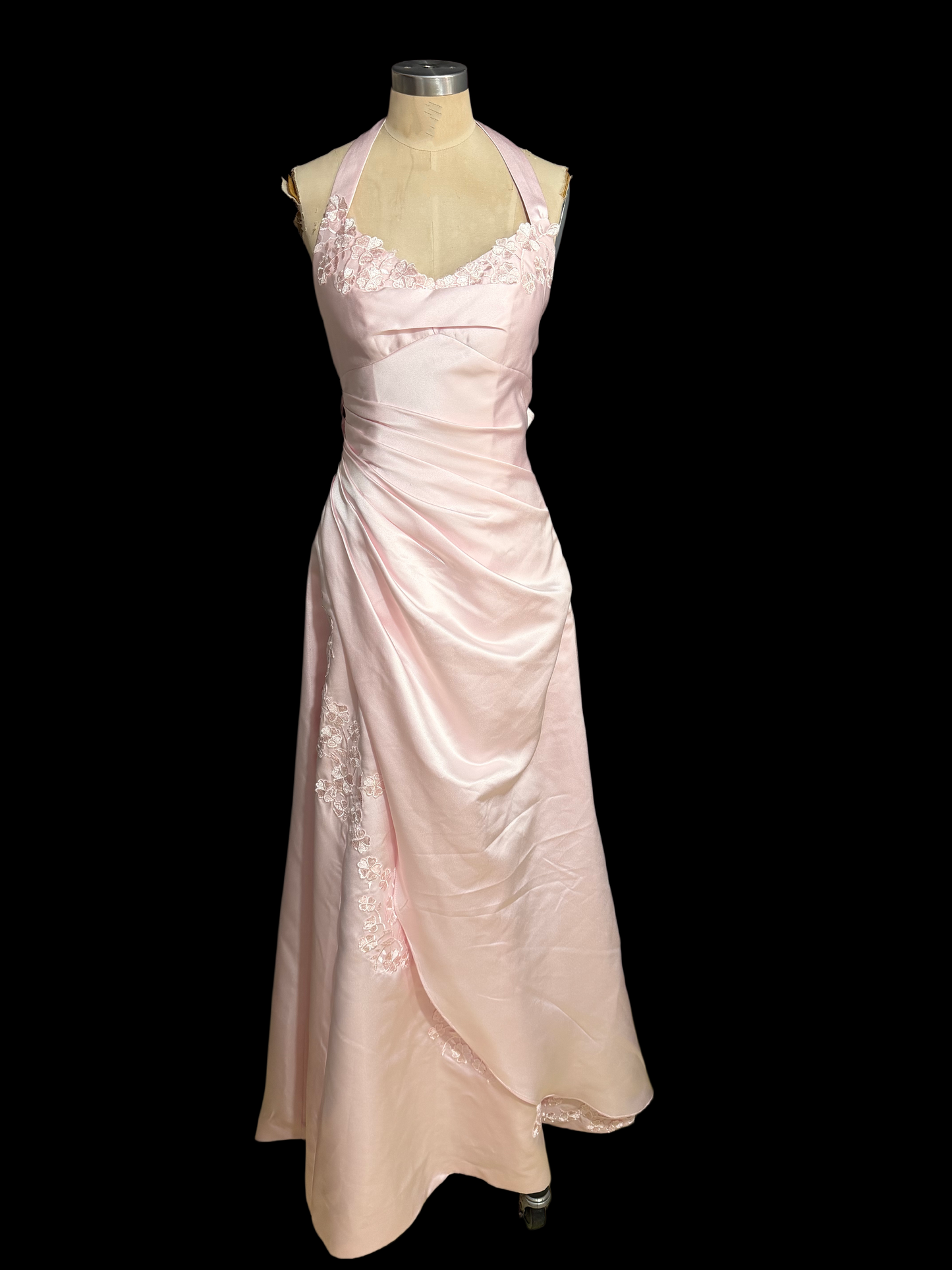 A-Linie Rosa Applikation Langes Ballkleid Satin Formelles Abendkleid J8140