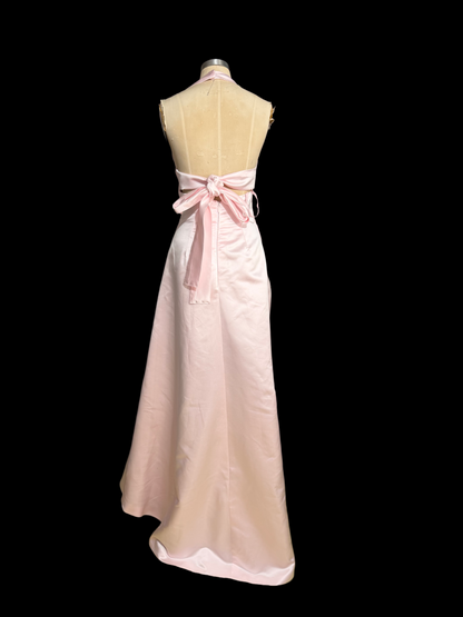 A-Linie Rosa Applikation Langes Ballkleid Satin Formelles Abendkleid J8140