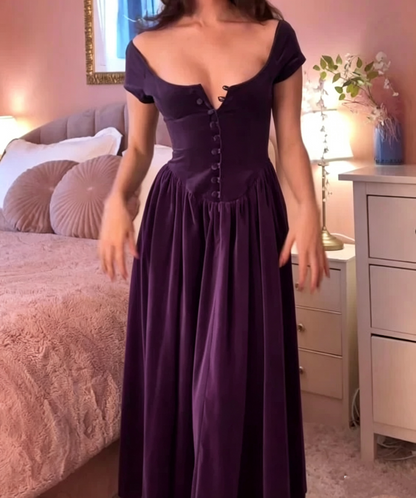 A-Line Off Shoulder Black Velvet Long Prom Dress Formal Party Dress J8144