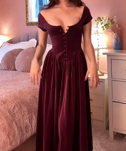 A-Line Off Shoulder Black Velvet Long Prom Dress Formal Party Dress J8144