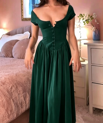 A-Line Off Shoulder Black Velvet Long Prom Dress Formal Party Dress J8144