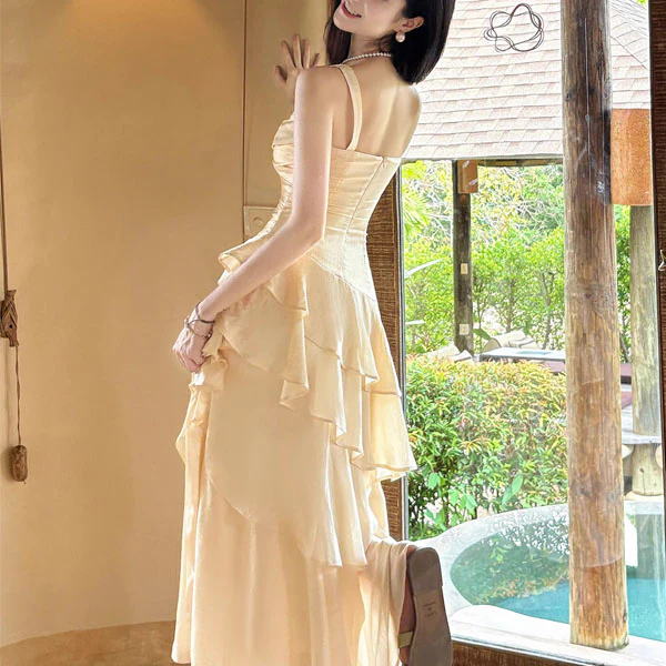 Ivory High Low Satin Straps Homecoming Dress Chic Prom Dress J8156