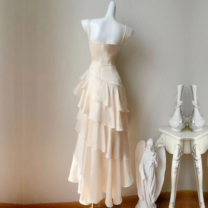 Ivory High Low Satin Straps Homecoming Dress Chic Prom Dress J8156