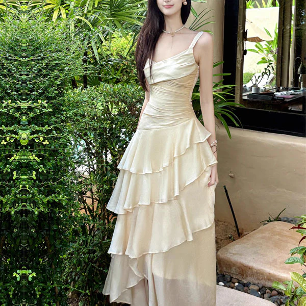 Ivory High Low Satin Straps Homecoming Dress Chic Prom Dress J8156