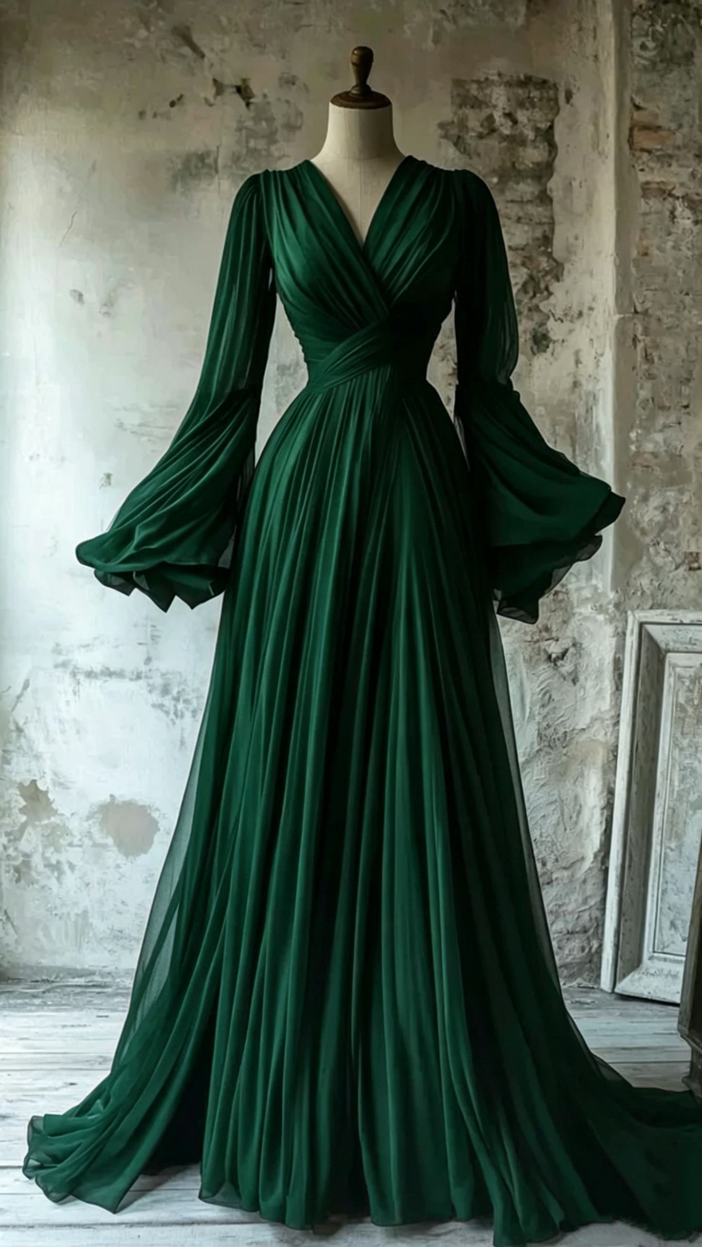 Schlichtes A-Linien-Kleid mit V-Ausschnitt in Burgunderrot mit Chiffon im Vintage-Stil, lange Abend- und Partykleider J8165