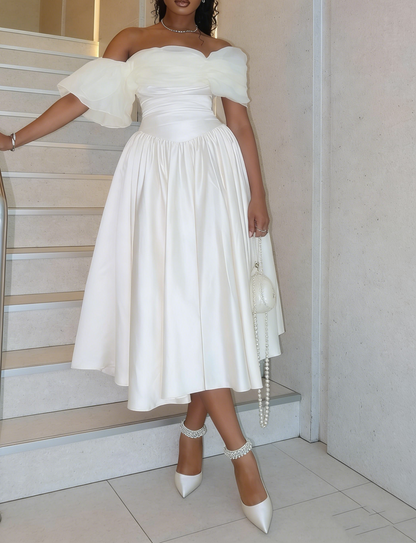 Ivory Off Shoulder Evening Dress A Line Prom Dresses J8167