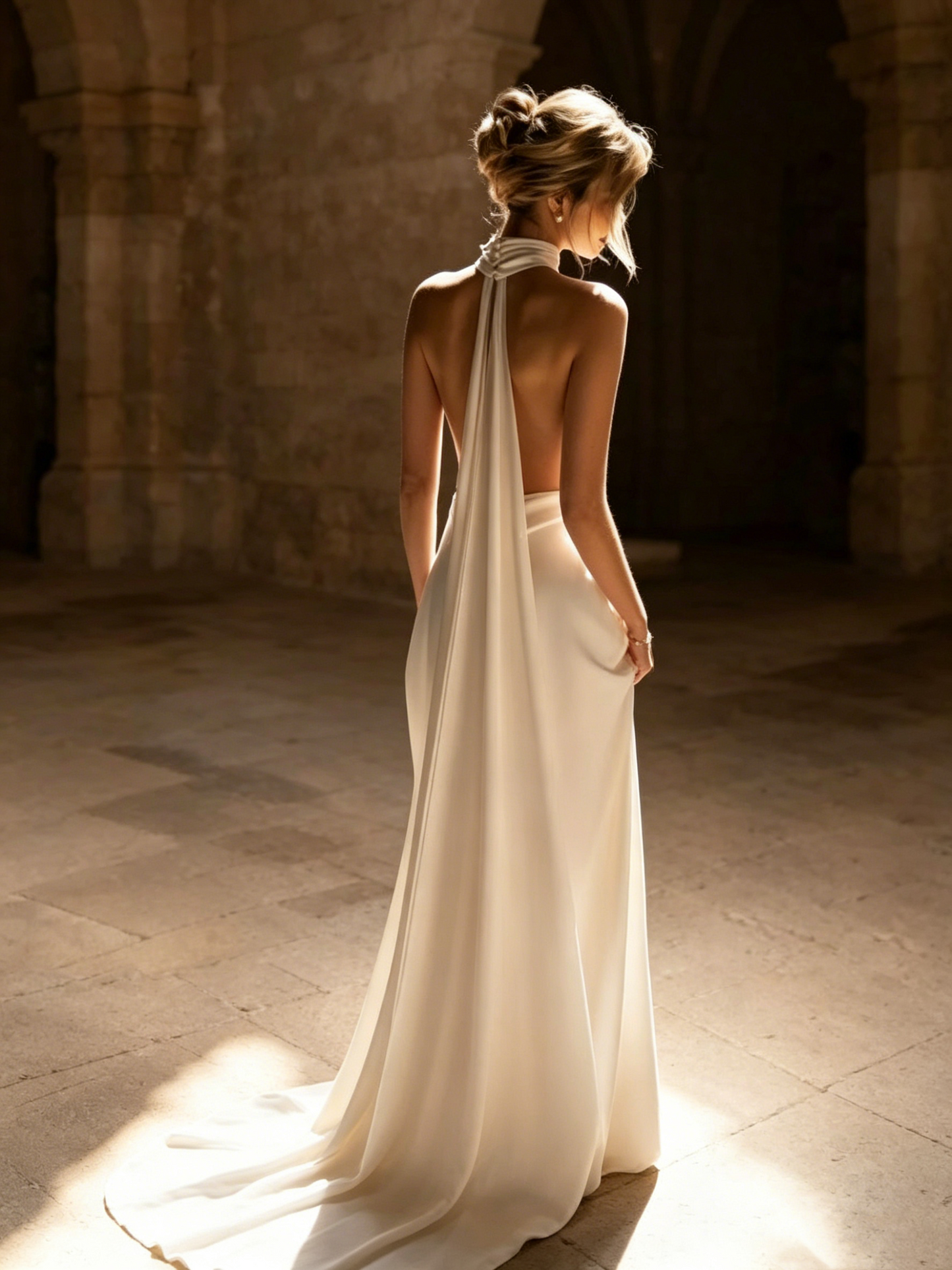 Halter White Long Wedding Dress Backless Bridal Dress J8231