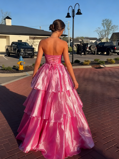 Robe de bal longue rose à volants, robe d'anniversaire, robe de princesse, J8254