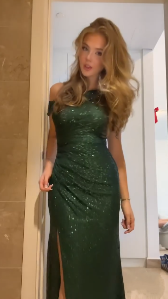 Robe de bal longue sirène vert émeraude, robe de soirée brillante avec fente J8289