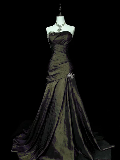 Lila Meerjungfrau Sweetheart Langes Abendkleid Trägerloses Ballkleid J8334