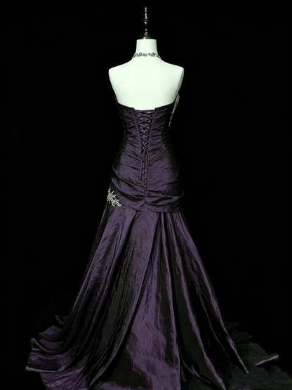 Lila Meerjungfrau Sweetheart Langes Abendkleid Trägerloses Ballkleid J8334