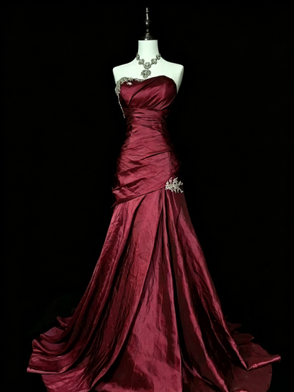 Lila Meerjungfrau Sweetheart Langes Abendkleid Trägerloses Ballkleid J8334