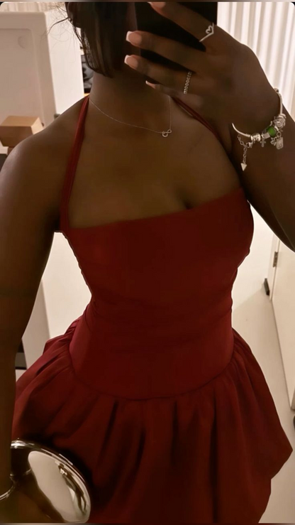 Trägerloses A-Linien-Satin-Heimkehrkleid, kurzes Geburtstagsoutfit J8467