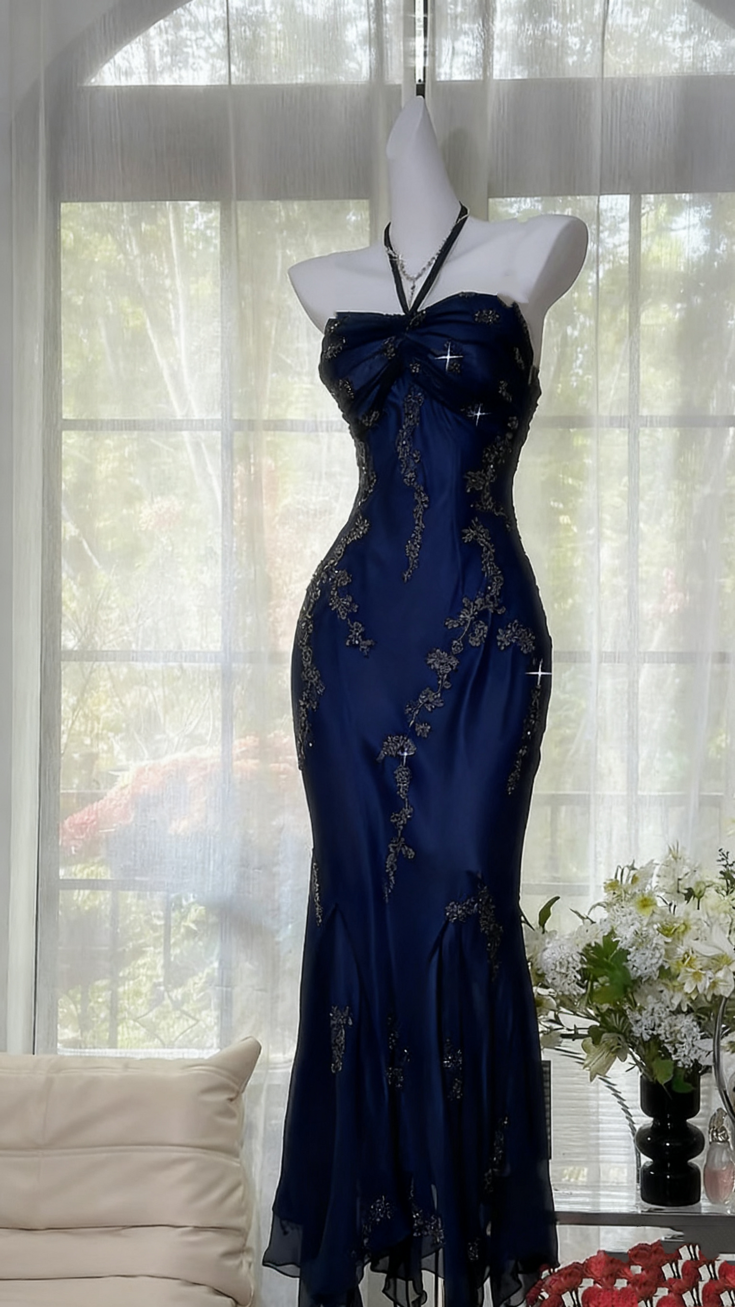 Halter Beaded Long Prom Dress Green Vintage Evening Dress J8597