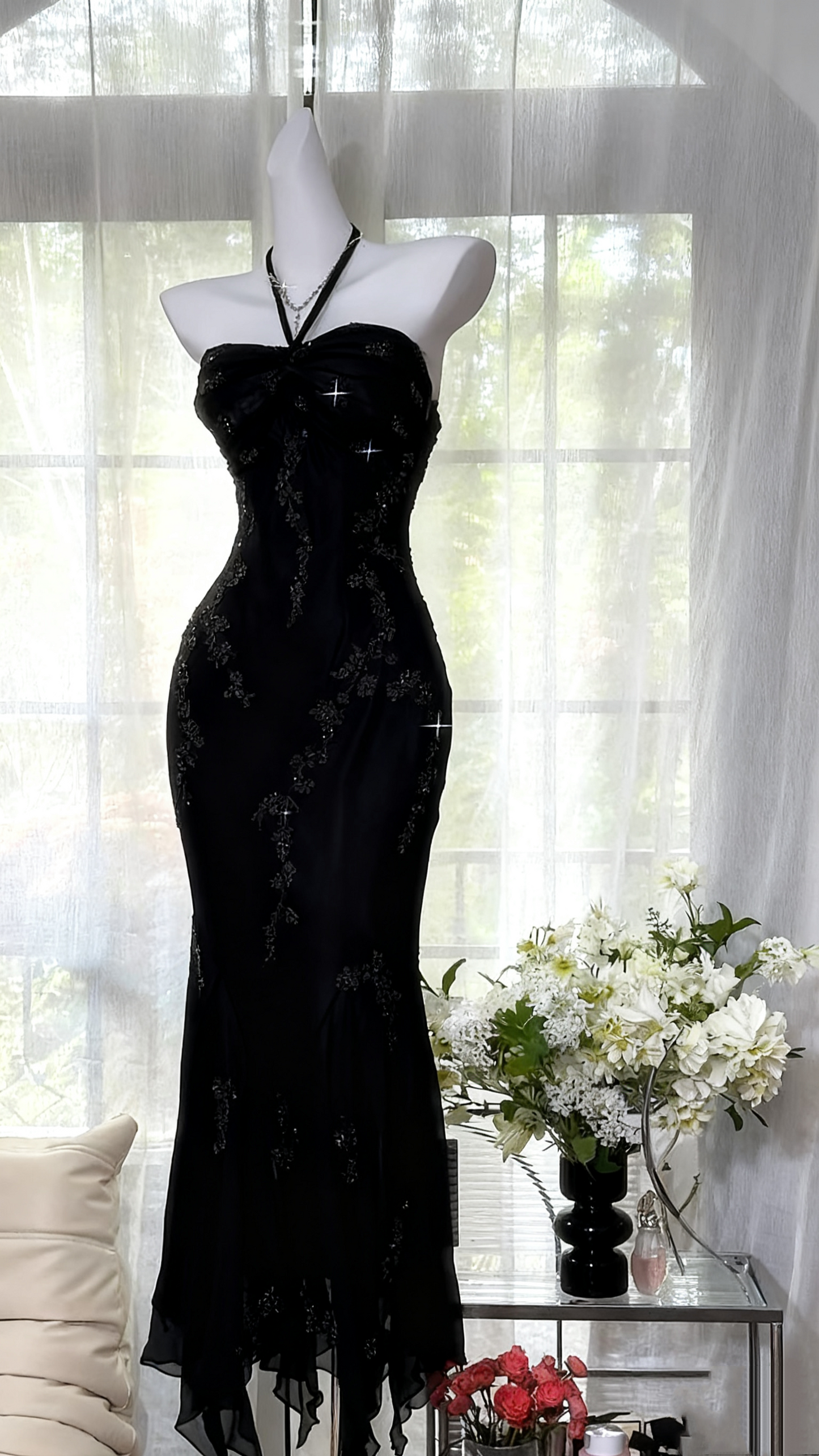 Halter Beaded Long Prom Dress Green Vintage Evening Dress J8597