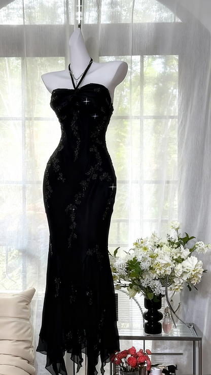 Halter Beaded Long Prom Dress Green Vintage Evening Dress J8597