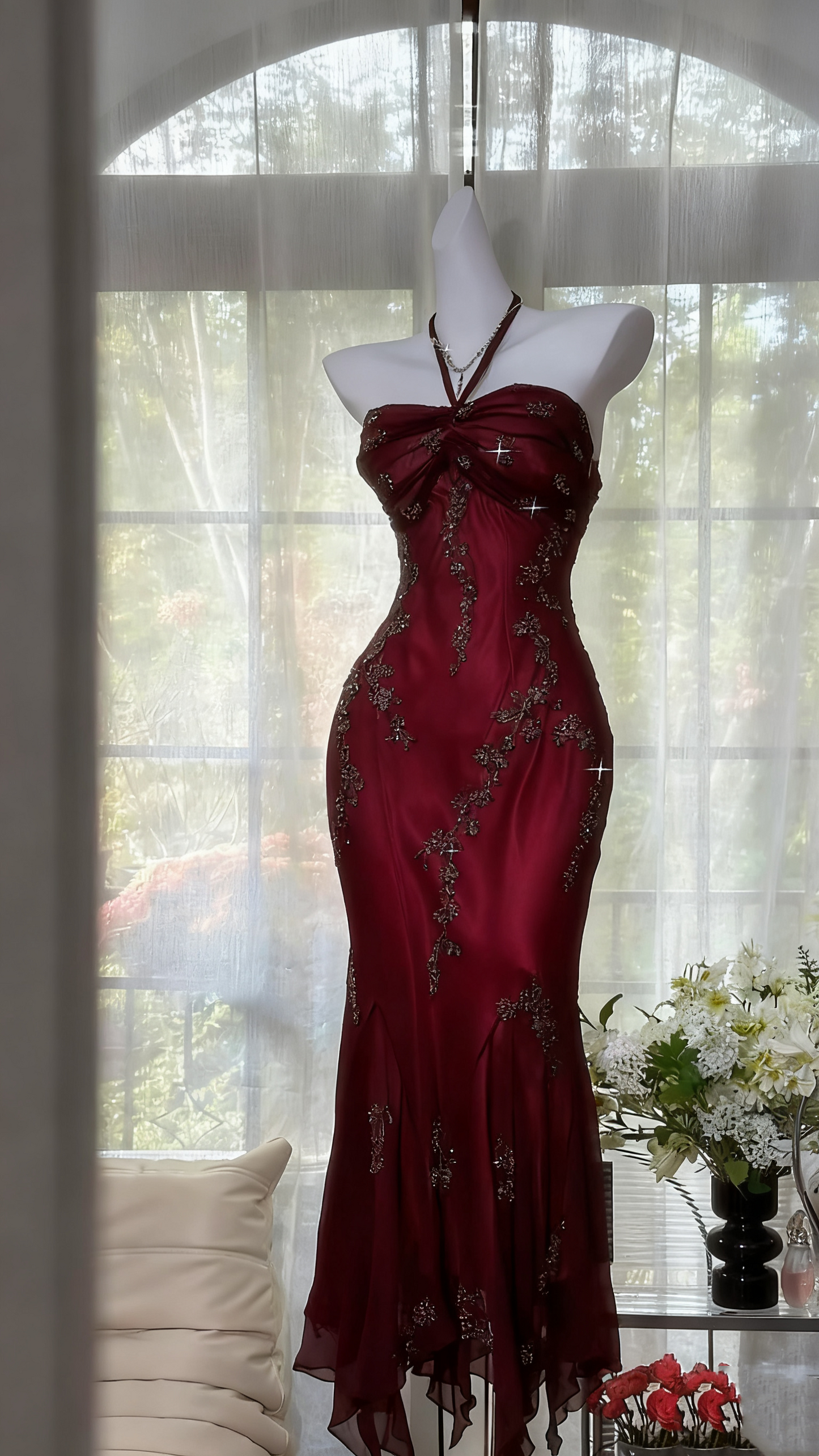 Halter Beaded Long Prom Dress Green Vintage Evening Dress J8597