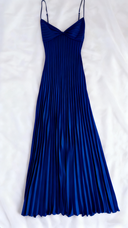 Robe de bal longue plissée à bretelles spaghetti champagne J8604