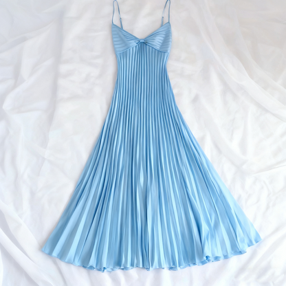 Robe de bal longue plissée à bretelles spaghetti champagne J8604