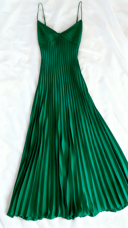Robe de bal longue plissée à bretelles spaghetti champagne J8604