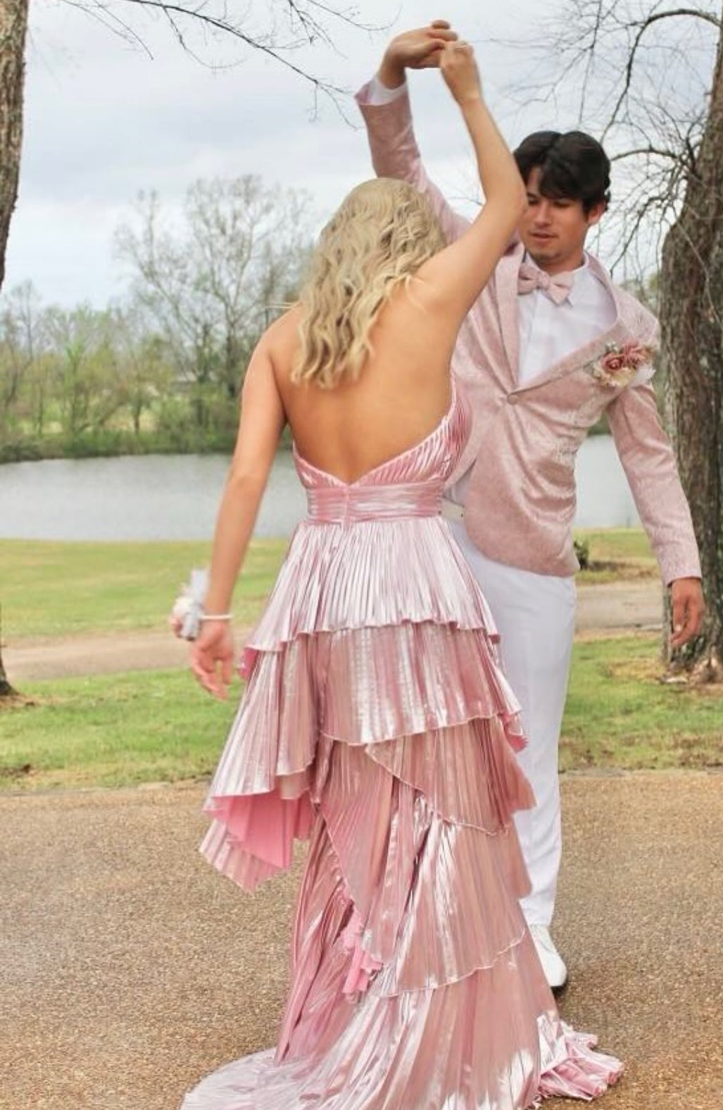 Halter Pink Pleated Long Formal Dress V Neck Evening Dress J8655 JulyProm Halter Pink Pleated Long Formal Dress V Neck Evening Dress J8655 JulyProm