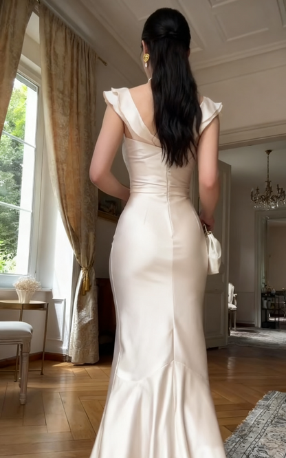 Mermaid Sheath Satin Long Evening Dress Elegant Party Dress J8676