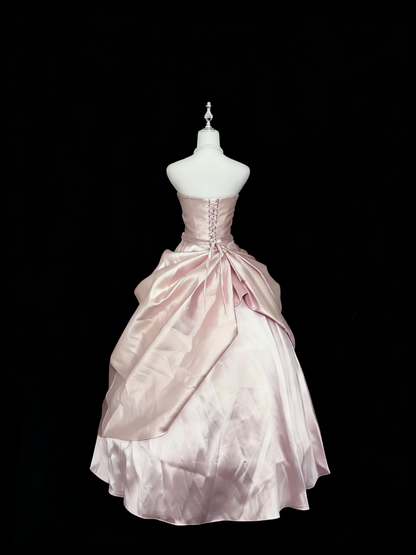 Strapless Pink A Line Long Prom Dress Sweet 15 Birthday Dress J8807