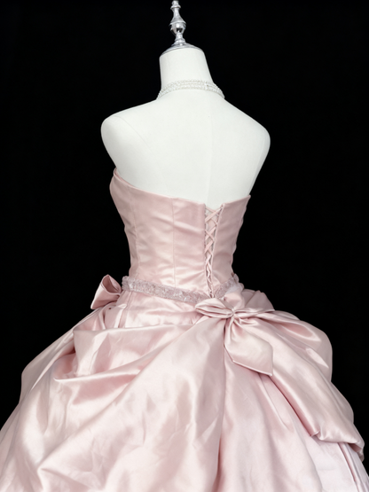 Strapless Pink A Line Long Prom Dress Sweet 15 Birthday Dress J8807