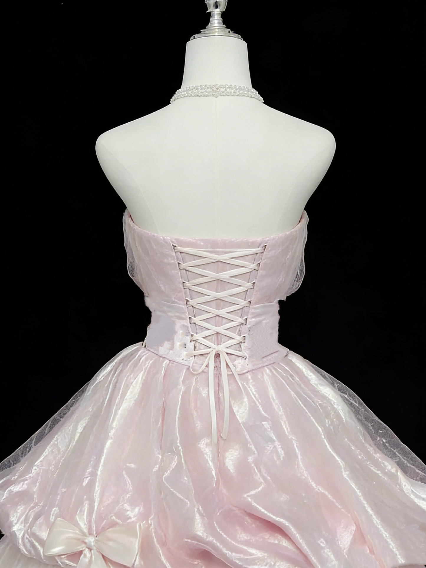 Robe de bal longue bustier rose à volants pour 15 ans J8808