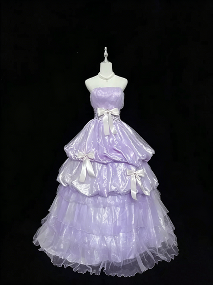 Robe de bal longue bustier rose à volants pour 15 ans J8808