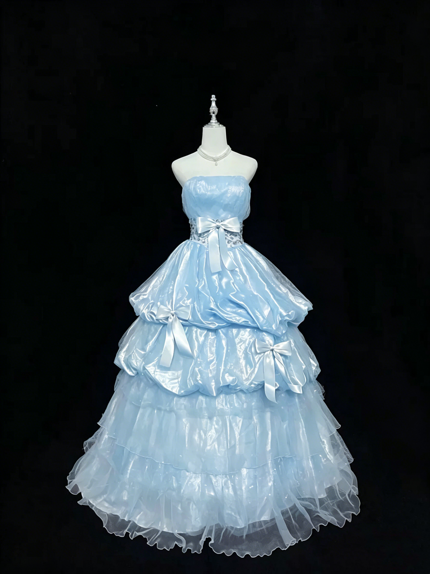 Robe de bal longue bustier rose à volants pour 15 ans J8808