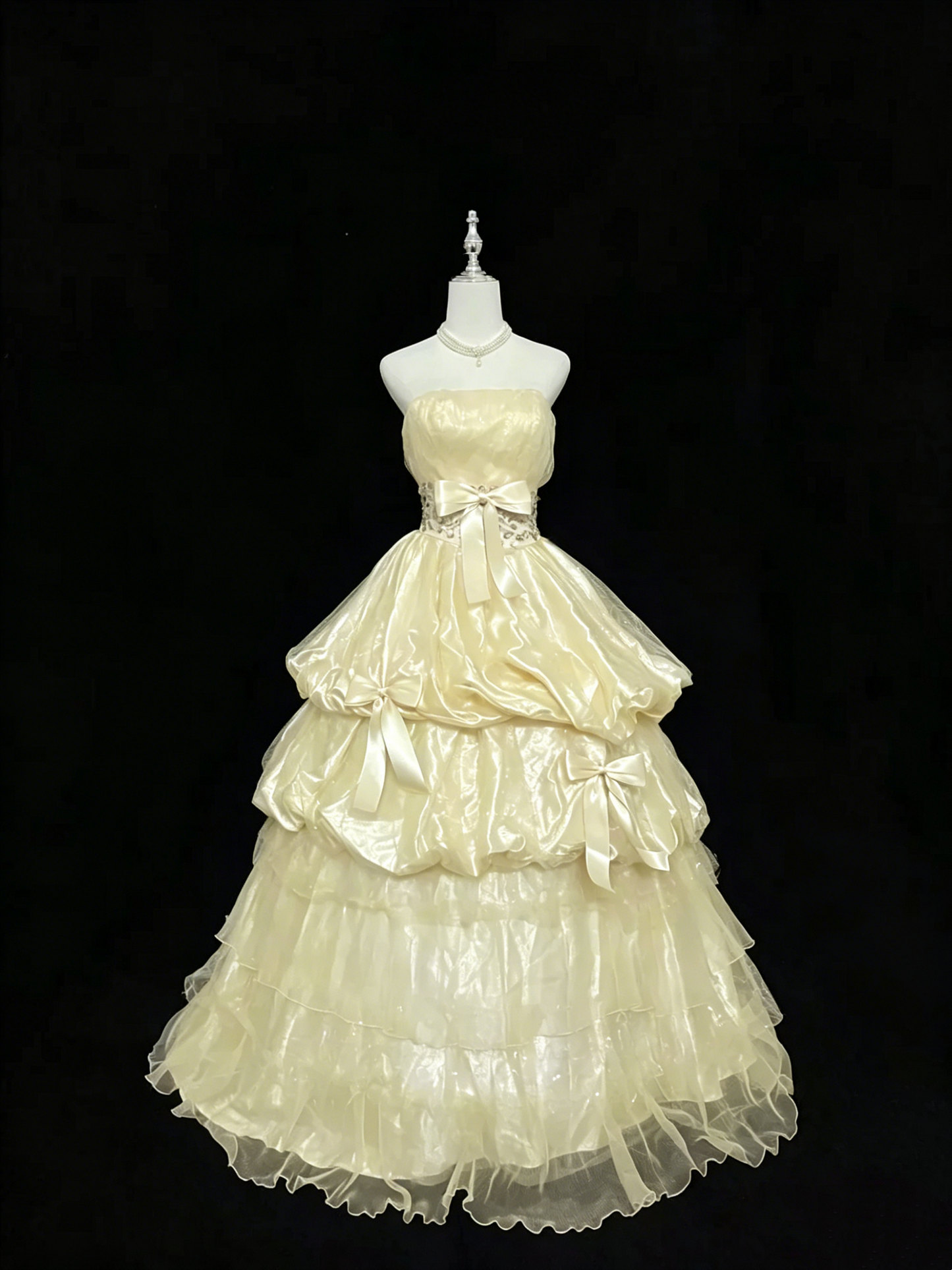 Robe de bal longue bustier rose à volants pour 15 ans J8808